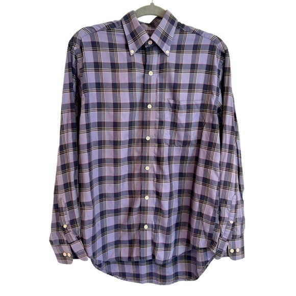 AUSTIN REED LONDON LONG SLEEVE COLLARED BUTTON DOWN DRESS SHIRT LAVENDER PLAID - Picture 1 of 6